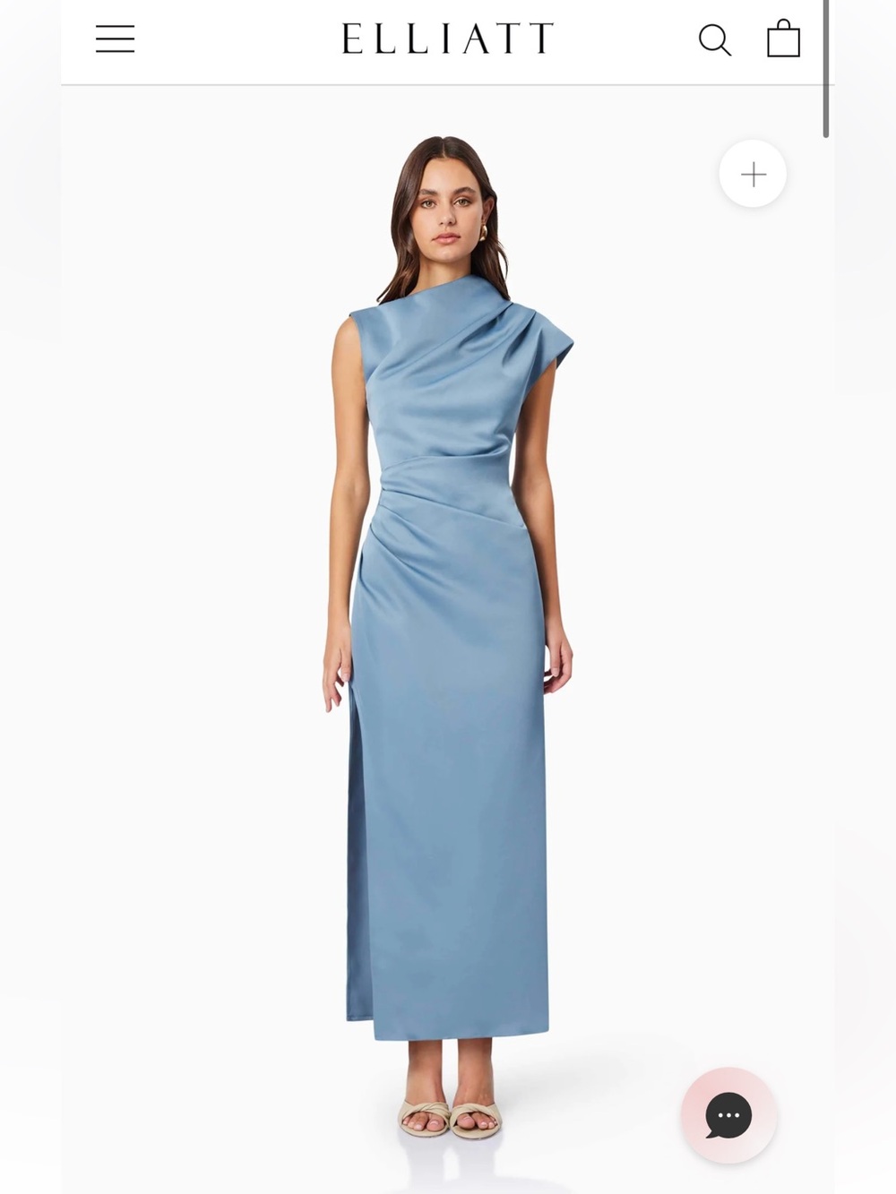 Elliatt Dusty Blue Draped Satin Maxi Gown